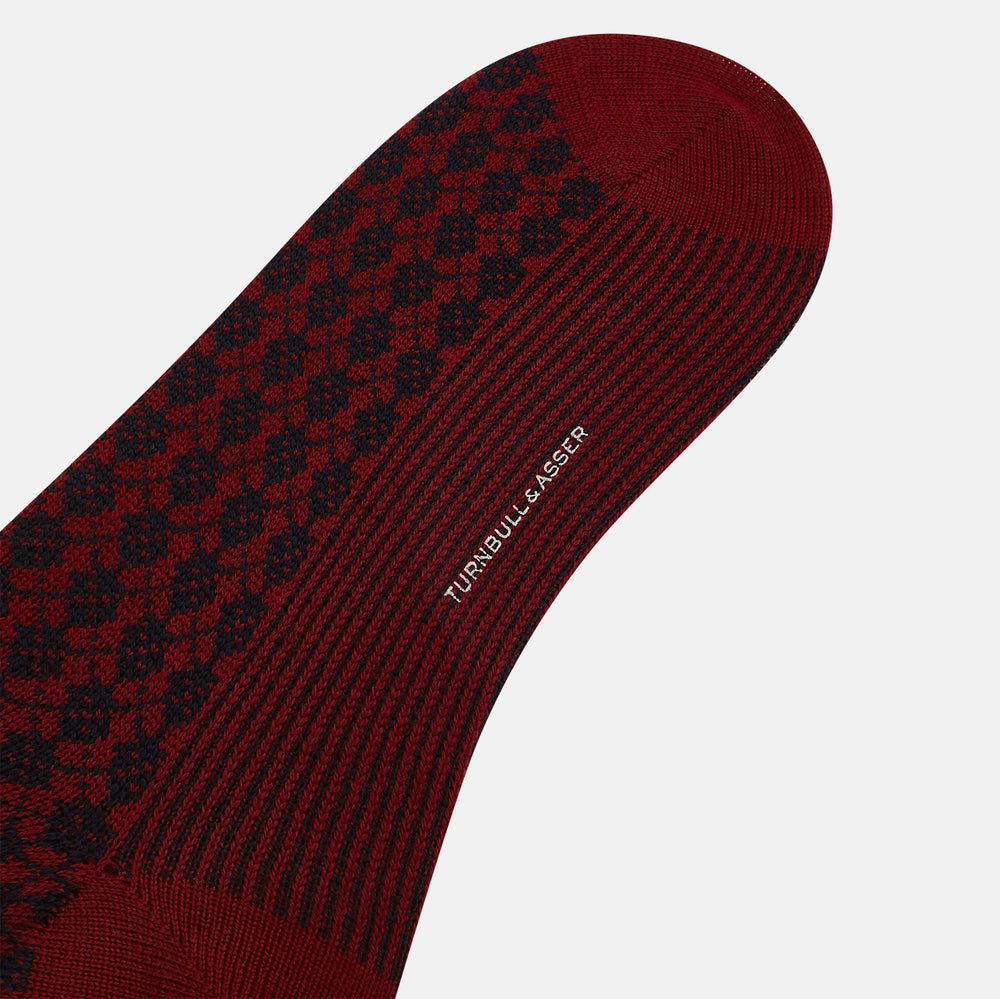 SOCKS WOOL MINI ARGYLE SHORT BURGUNDY / NAVY 10.5