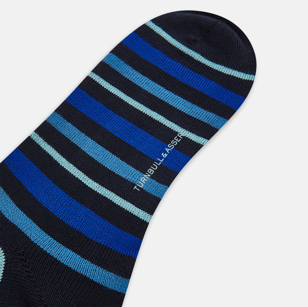 Deep Blue Striped Wool Long Socks 13
