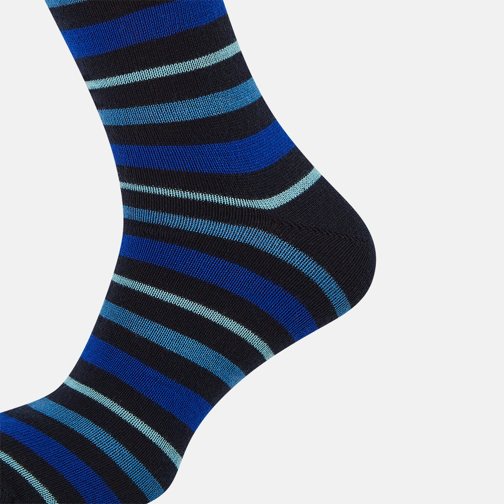 Deep Blue Striped Wool Long Socks 13