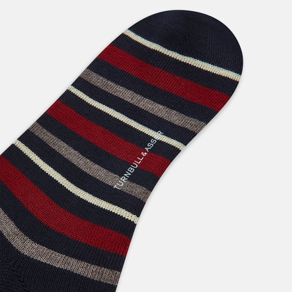 Burgundy & Navy Striped Wool Long Socks Image 2