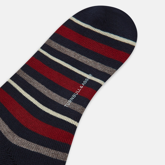 Burgundy & Navy Striped Wool Long Socks Image 2