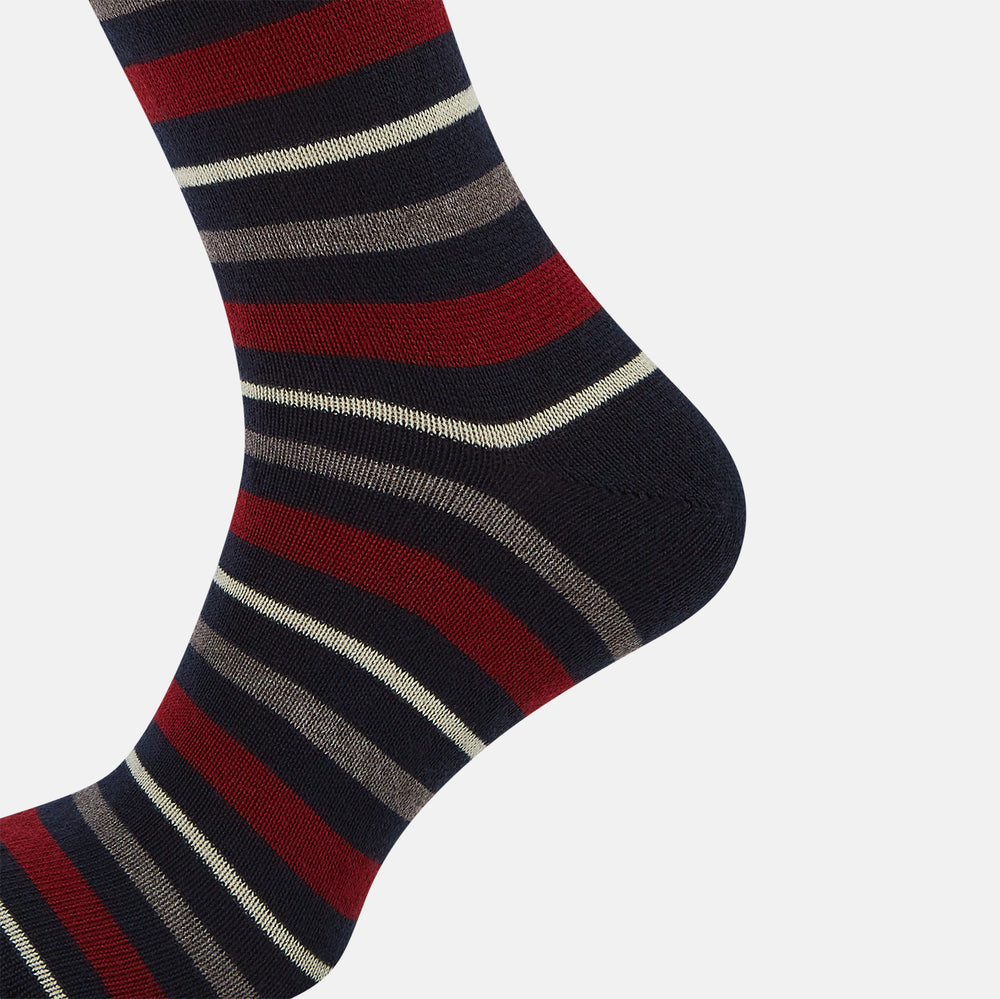 Burgundy & Navy Striped Wool Long Socks 13