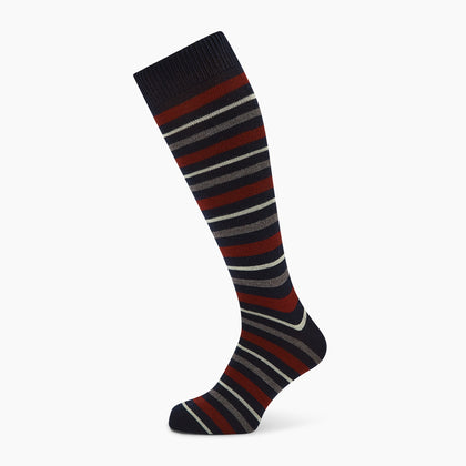 Burgundy & Navy Striped Wool Long Socks Image 4