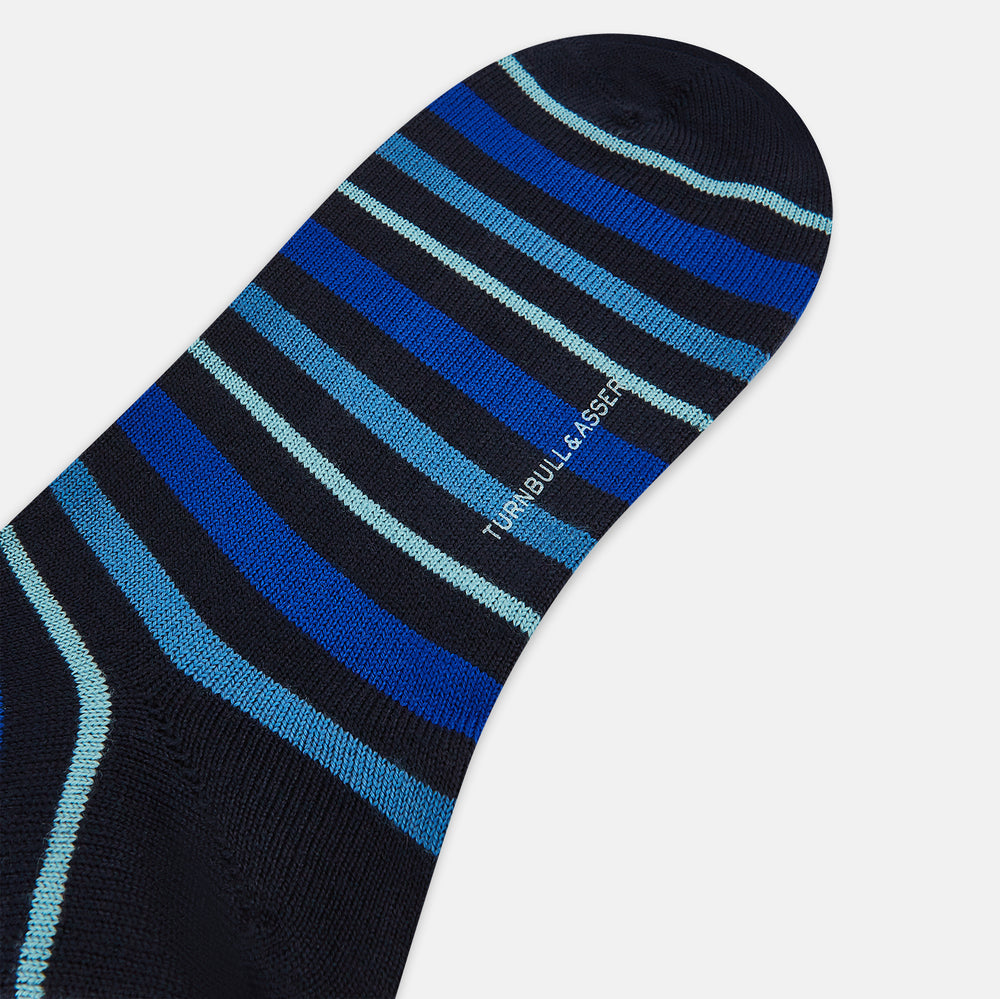 Deep Blue Striped Wool Mid-length Socks 13