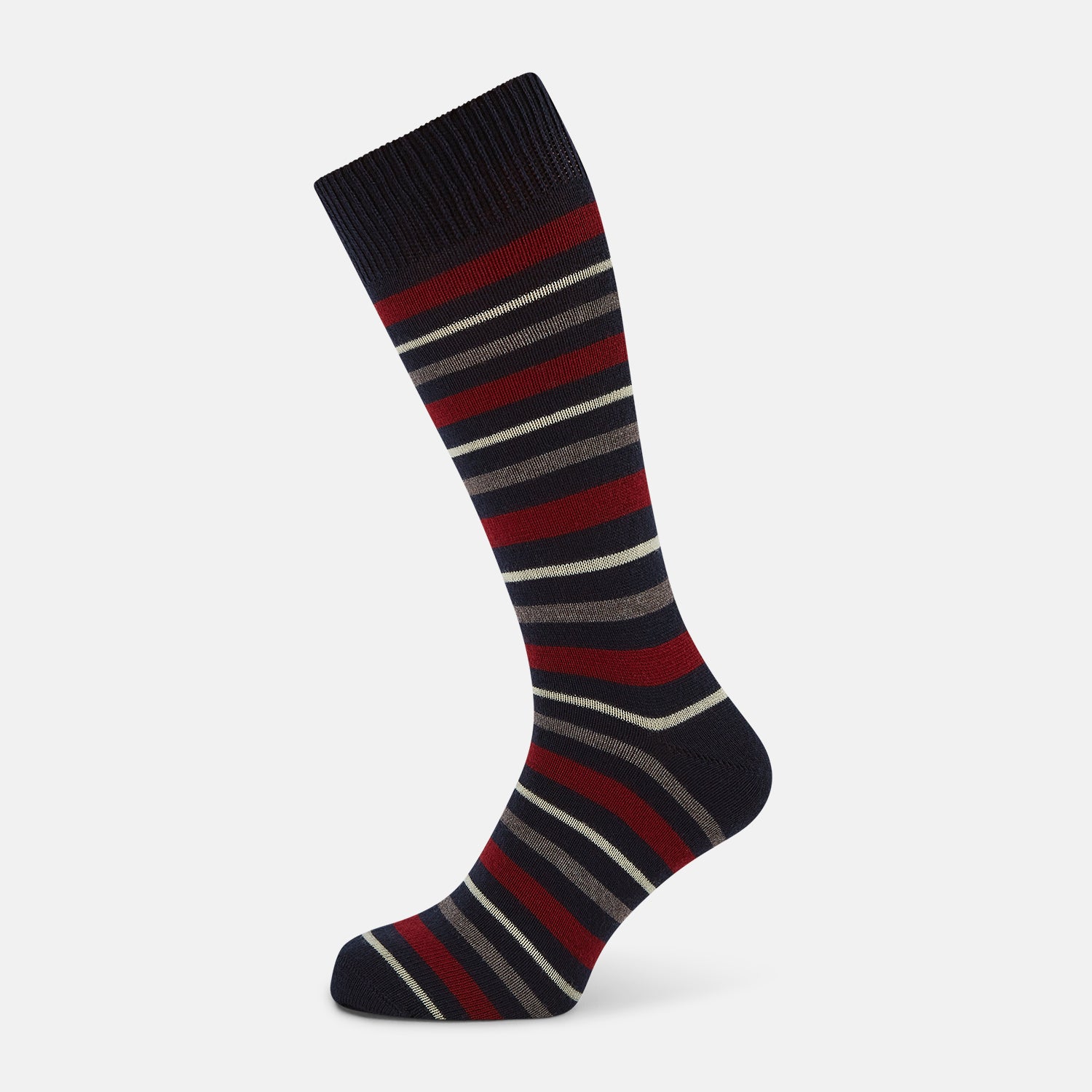 Image 1 of product Burgundy & Navy Striped Wool Mid-length Socks 13