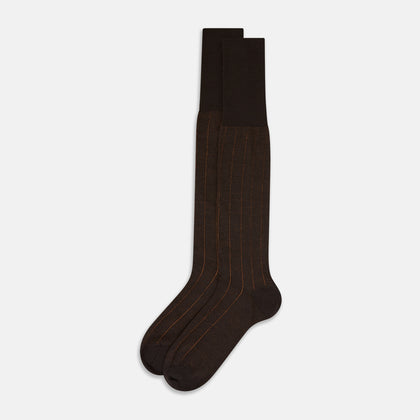 Dark Chocolate and Rust Wide Ribbed Wool Long Socks Image 1