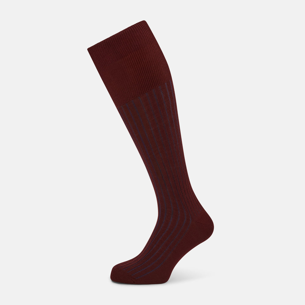 Burgundy and Blue Yarn Striped Wool Long Socks 13
