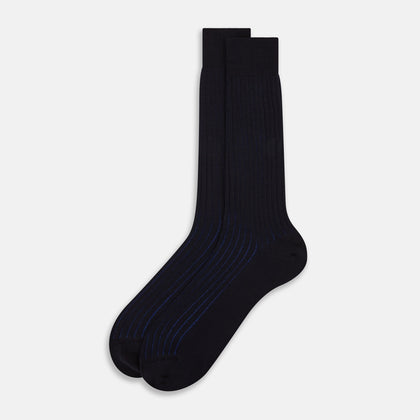 Navy and Blue Yarn Striped Wool Mid-length Socks