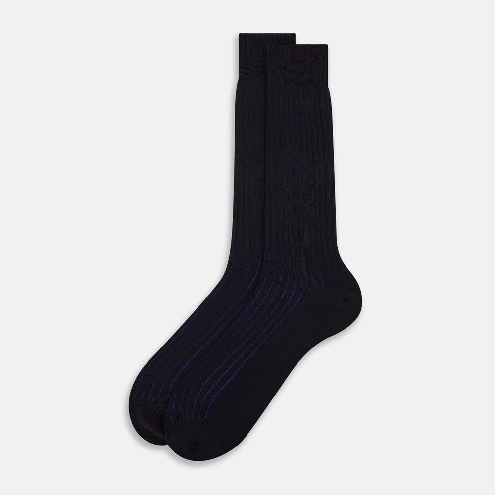 Navy and Blue Yarn Striped Wool Mid-length Socks 13