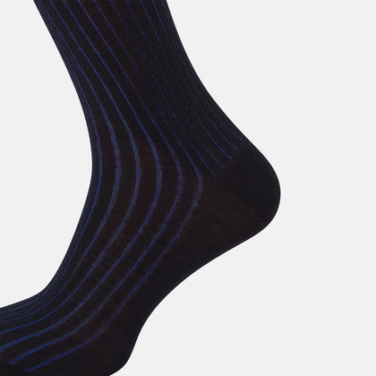 Navy and Blue Yarn Striped Wool Mid-length Socks Image 3