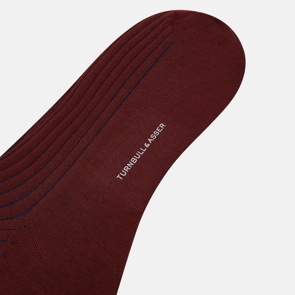 Burgundy and Blue Yarn Striped Wool Mid-length Socks 13