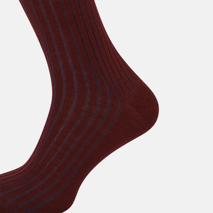 Burgundy and Blue Yarn Striped Wool Mid-length Socks Image 3