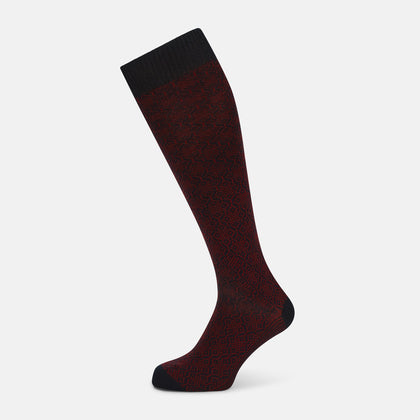 Burgundy and Navy Diamond Wool Long Socks