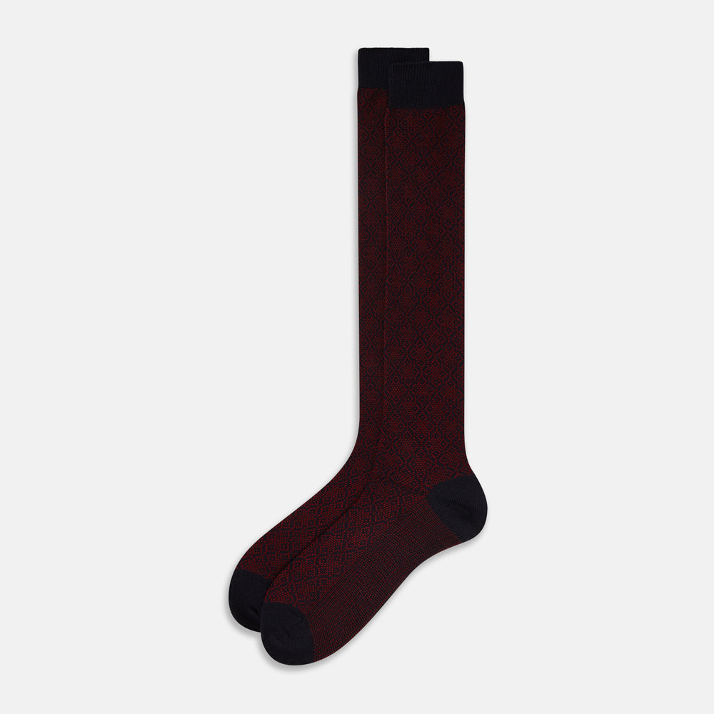 Burgundy and Navy Diamond Wool Long Socks 10.5