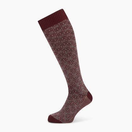 Wine and Grey Diamond Wool Long Socks Image 4