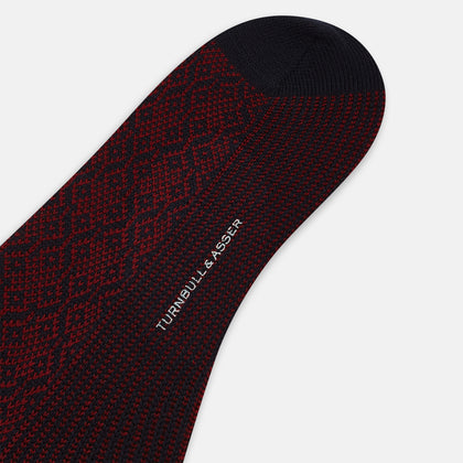 Burgundy & Navy Motif Wool Mid-length Socks Image 2