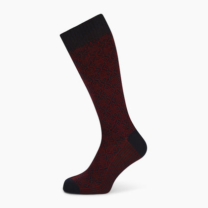 Burgundy & Navy Motif Wool Mid-length Socks Image 4