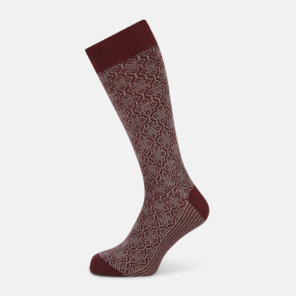 Wine & Light Grey Diamond Wool Mid-length Socks Image 1