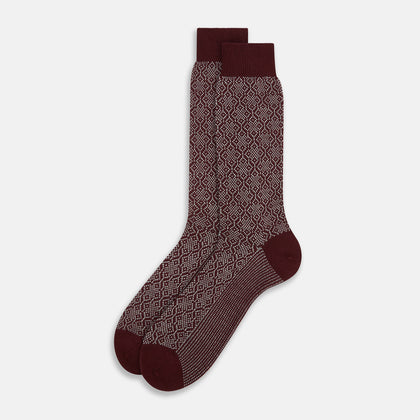 Wine & Light Grey Diamond Wool Mid-length Socks Image 2