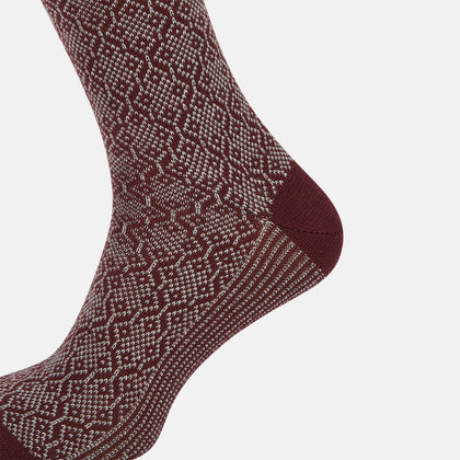 Wine & Light Grey Diamond Wool Mid-length Socks Image 4