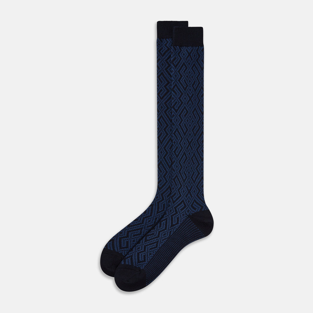 Denim Navy Motif Wool Long Socks 13