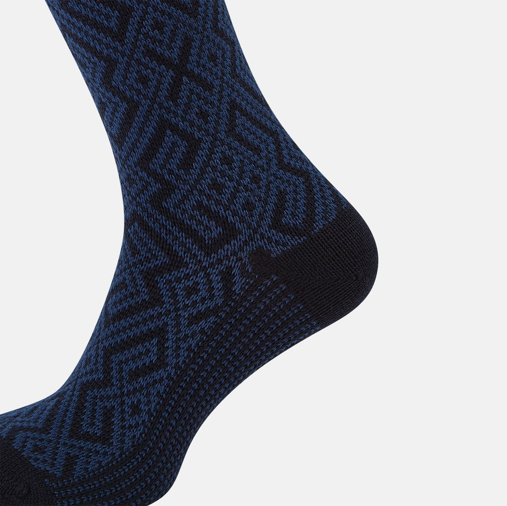 Denim Navy Motif Wool Long Socks 13
