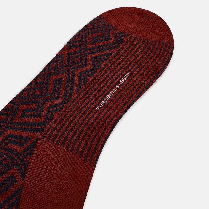 Burgundy and Navy Motif Wool Long Socks Image 2