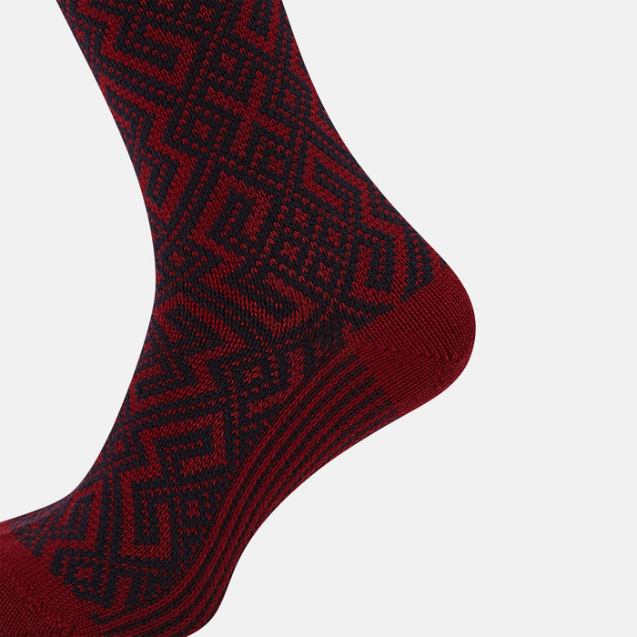 Burgundy and Navy Motif Wool Long Socks Image 3