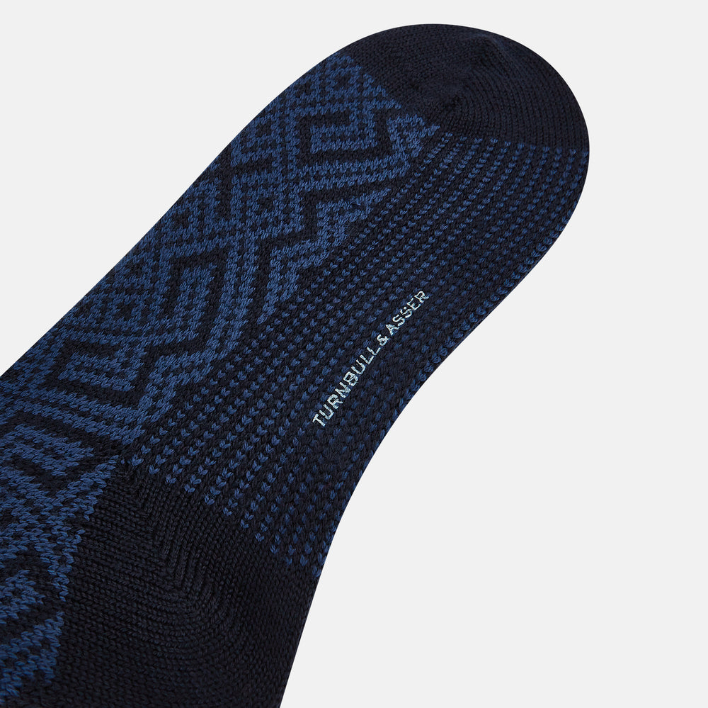 Navy Diamond Wool Mid-length Socks 13