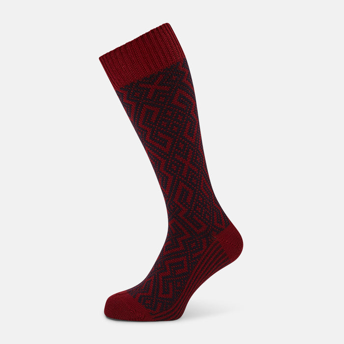 Burgundy and Navy Diamond Wool Mid-length Socks