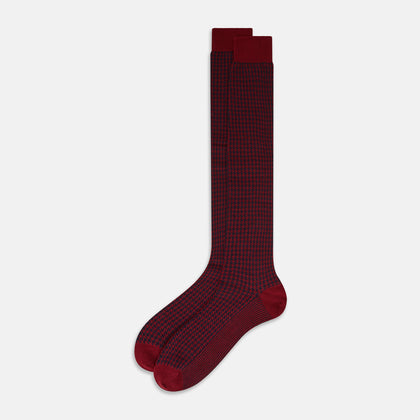 Red and Navy Motif Cashmere Long Socks Image 1