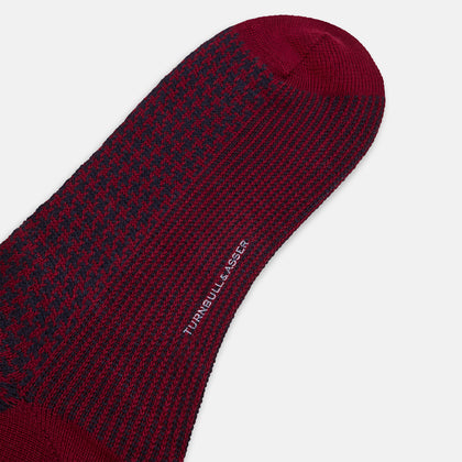 Red and Navy Motif Cashmere Long Socks Image 2