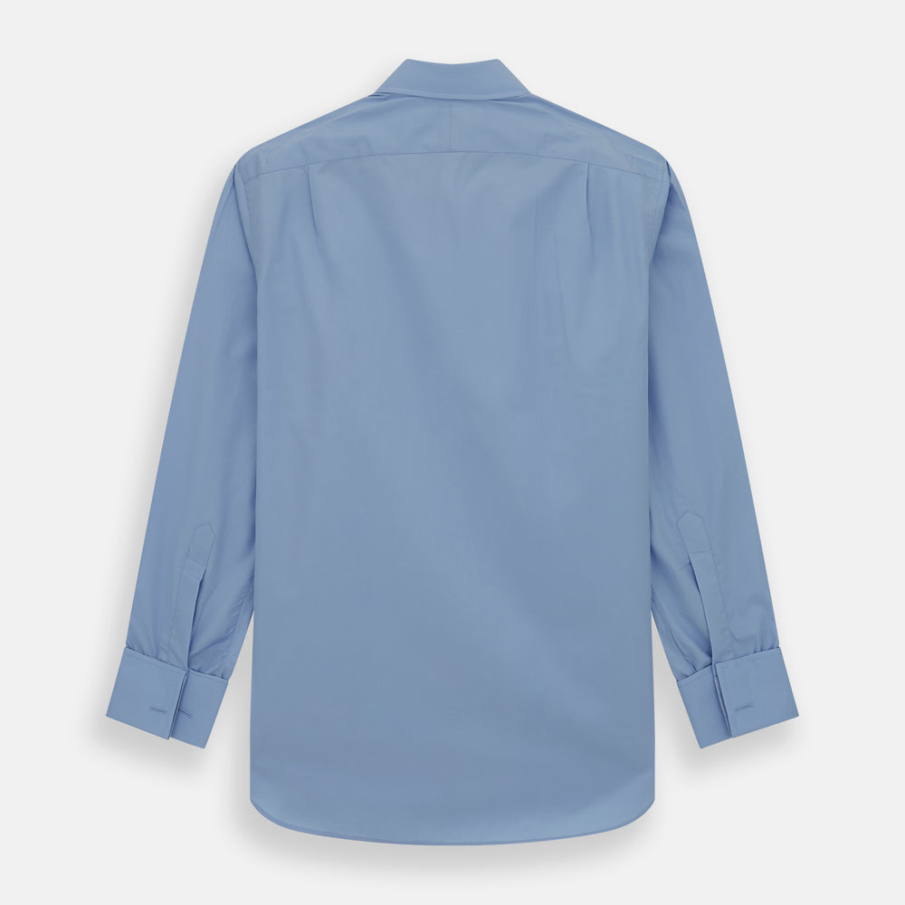 The Turnbull & Asser Blue Cotton Shirt with T&A collar and double cuffs is displayed neatly on a white background—ideal for pairing with a navy suit for a sharp, sophisticated look.