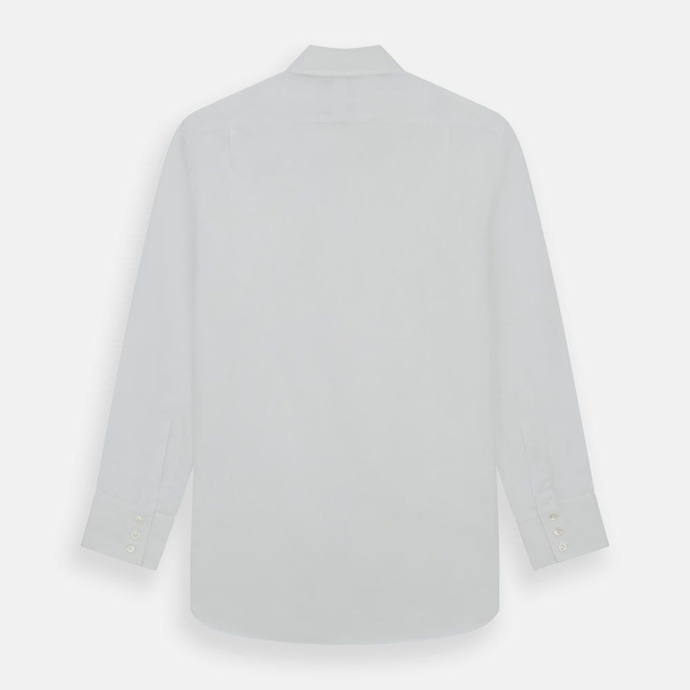 The Turnbull & Asser Plain White Cotton Shirt features a T&A collar, 3-button cuffs, and a timeless minimalist design, shown on a plain white background.