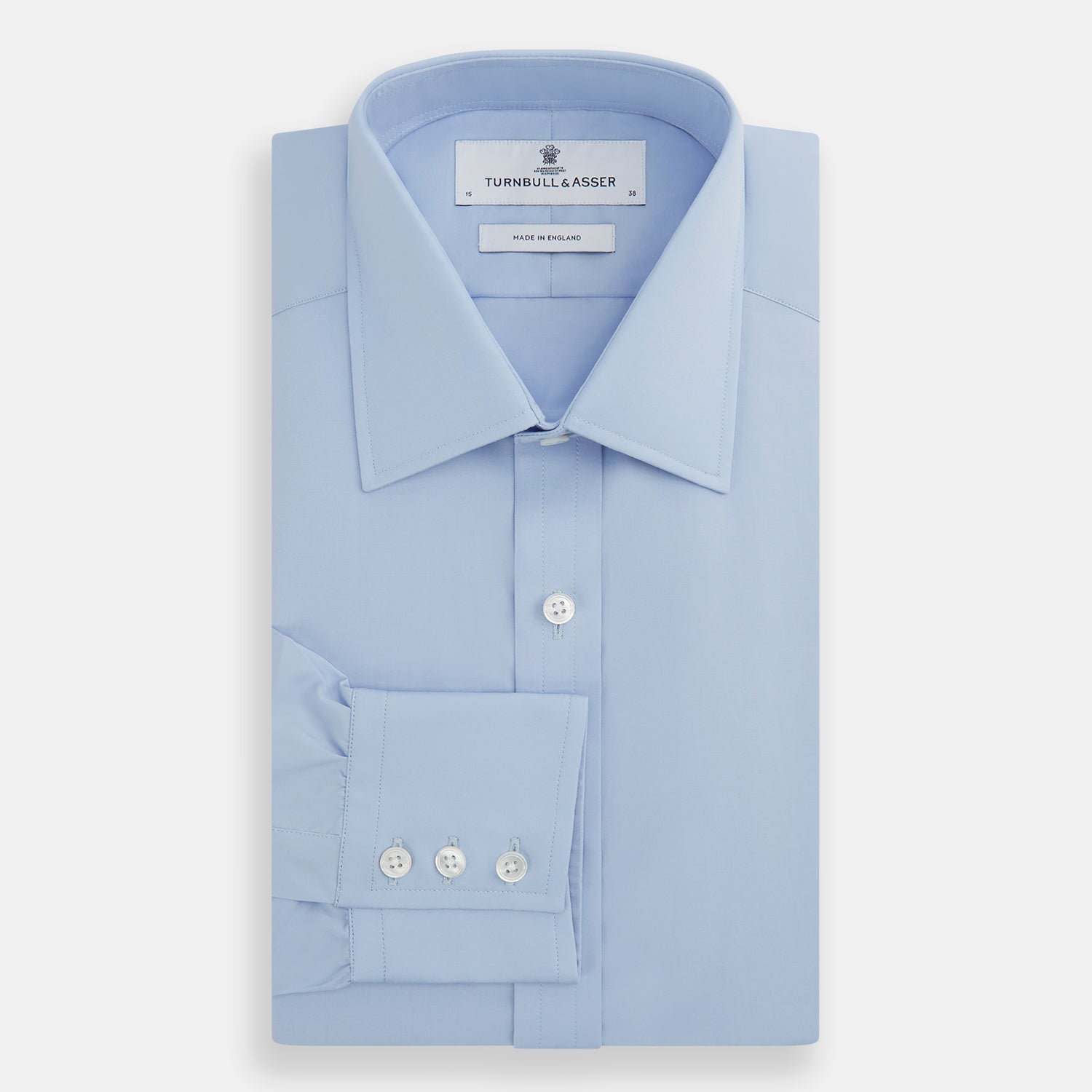 Blue Cotton Shirt with T&A Collar and 3-Button Cuffs