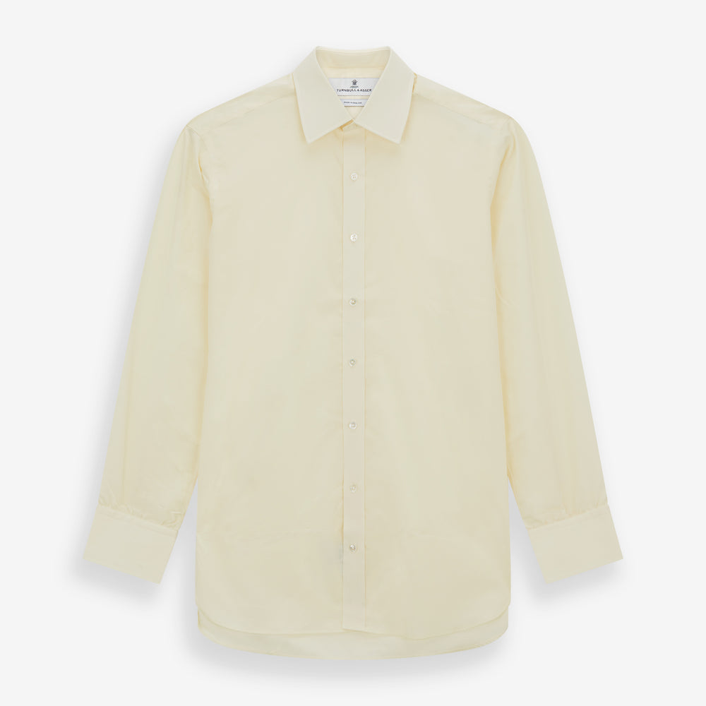The Turnbull & Asser Cream Cotton Shirt features a T&A collar, button-up front, and 3-button cuffs, displayed on a plain white background.