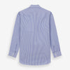 View 5 of product The Turnbull & Asser Blue Bengal Stripe Shirt features a T&A collar, 3-button cuffs, and classic blue and white vertical stripes, shown neatly laid flat against a white background.