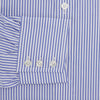 View 3 of product The Turnbull & Asser Blue Bengal Stripe Shirt features a T&A collar, 3-button cuffs, and classic blue and white vertical stripes, shown neatly laid flat against a white background.