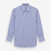 View 1 of product The Turnbull & Asser Blue Bengal Stripe Shirt features a T&A collar, 3-button cuffs, and classic blue and white vertical stripes, shown neatly laid flat against a white background.