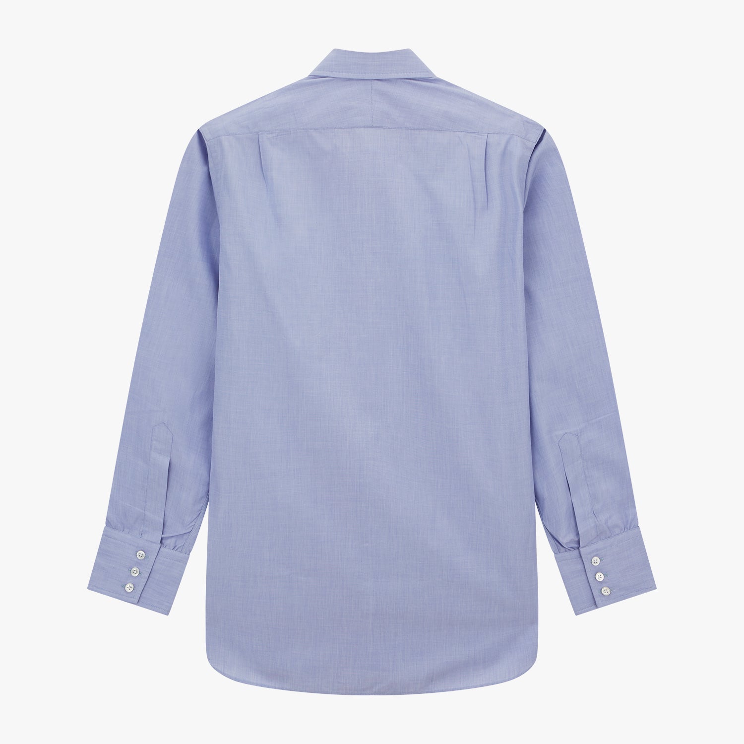 View 3 of product The Turnbull & Asser Blue End-on-End Cotton Shirt features a T&A collar, 3-button cuffs, and white buttons—ideal for pairing with a navy suit or any smart outfit.
