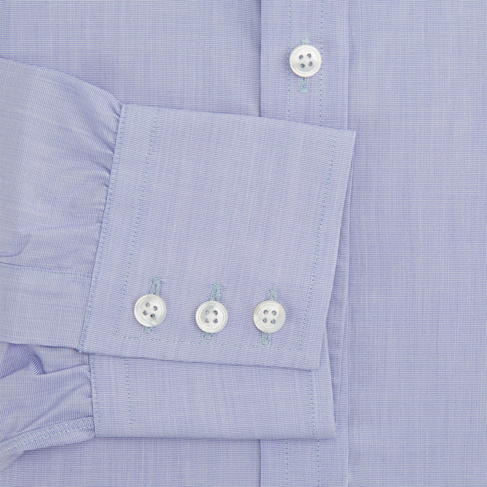 Blue End-on-End Cotton Shirt with T&A Collar and 3-Button Cuffs Image 3