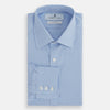 View 5 of product The Turnbull & Asser Light Blue Gingham Check Shirt features a T&A collar, 3-button cuffs, and white buttons down the front.