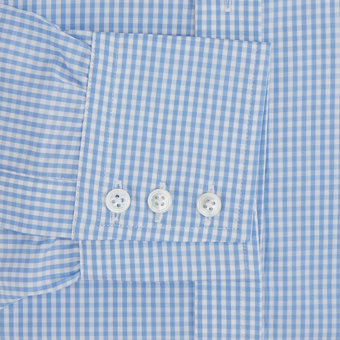 Light Blue Gingham Check Shirt with T&A Collar and 3-Button Cuffs Image 3