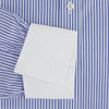 View 4 of product The Gekko Shirt with Contrast T&A Collar and Double Cuffs by Turnbull & Asser features blue and white vertical stripes, a white collar, and double cuffs, inspired by the Wall Street film. Displayed on a plain white background.
