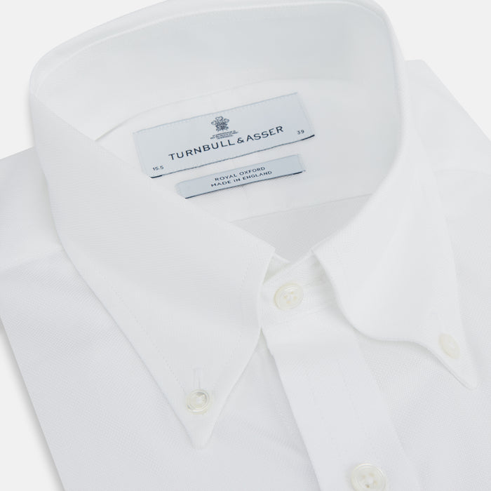 White Royal Oxford Cotton Shirt with Button-Down Collar and 3-Button Cuffs Image 1