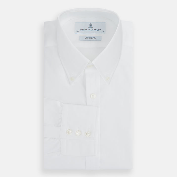 White Royal Oxford Cotton Shirt with Button-Down Collar and 3-Button Cuffs Image 4
