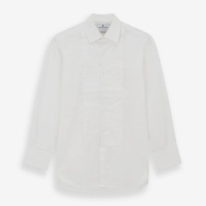 White Pleated Cotton Dress Shirt with T&A Collar and Double Cuffs