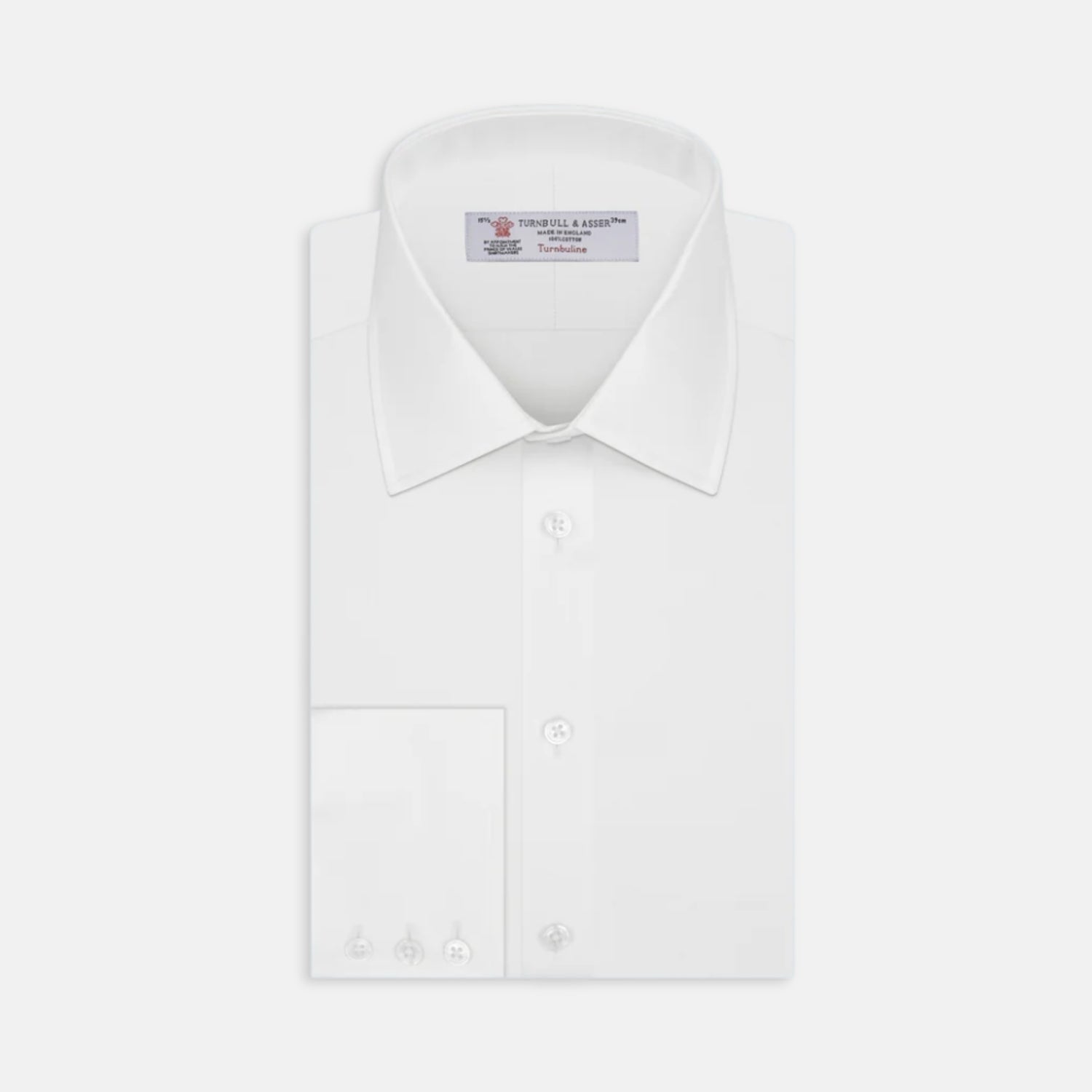View 1 of product The Turnbull & Asser White Herringbone Superfine Cotton Shirt with T&A collar and 3-button cuffs is perfect for pairing with statement ties or elevating minimalist looks.