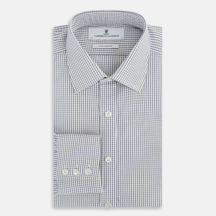Navy Tattersall Check Mayfair Shirt Image 4