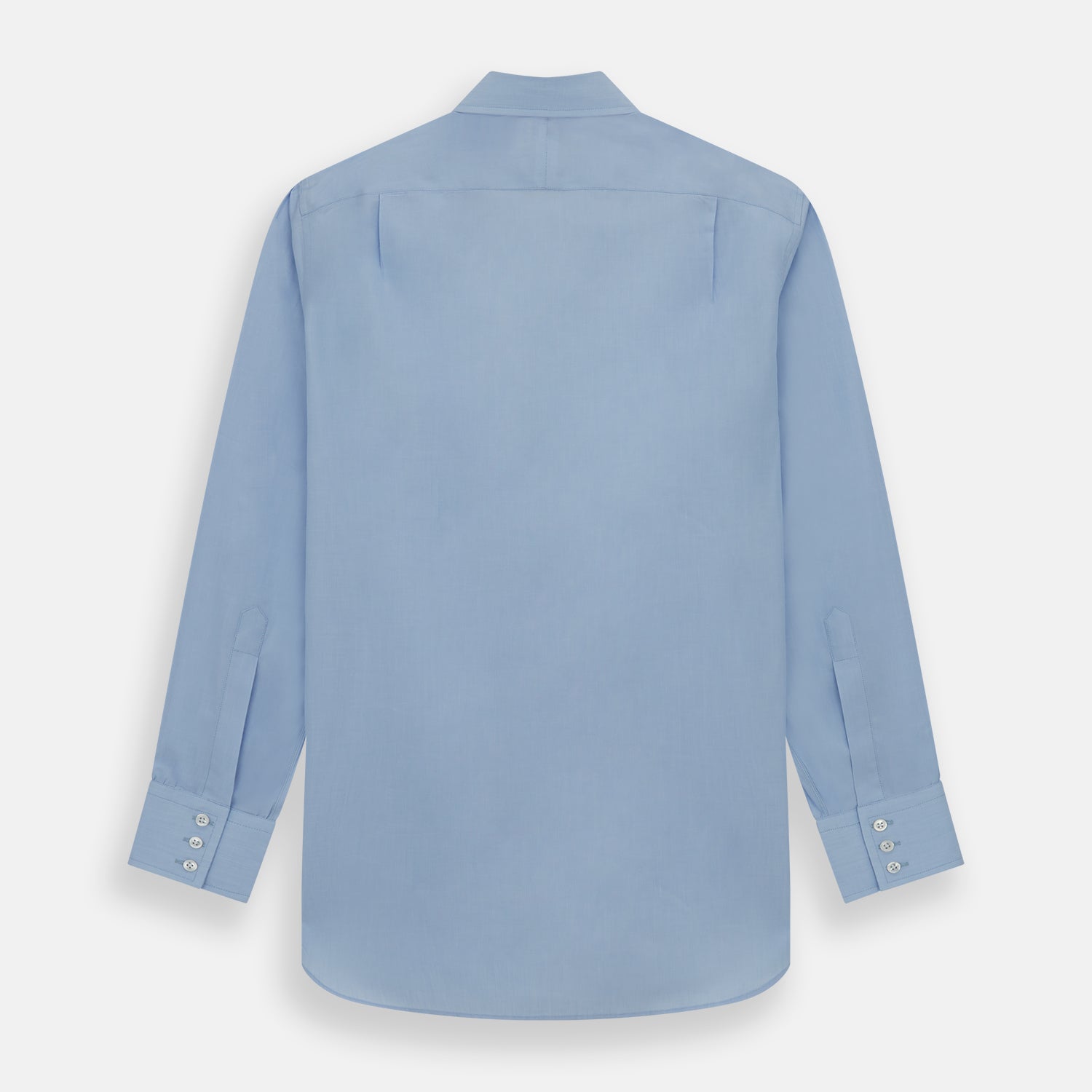 View 5 of product The Turnbull & Asser Light Blue End-on-End Shirt, featuring a T&A collar and 3-button cuffs, is laid flat on a white background—perfect for smart looks or complementing your favorite navy suit.